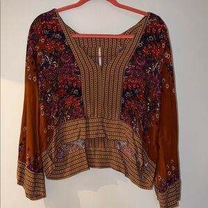 Free People Floral Bohemian Women Top - Brown